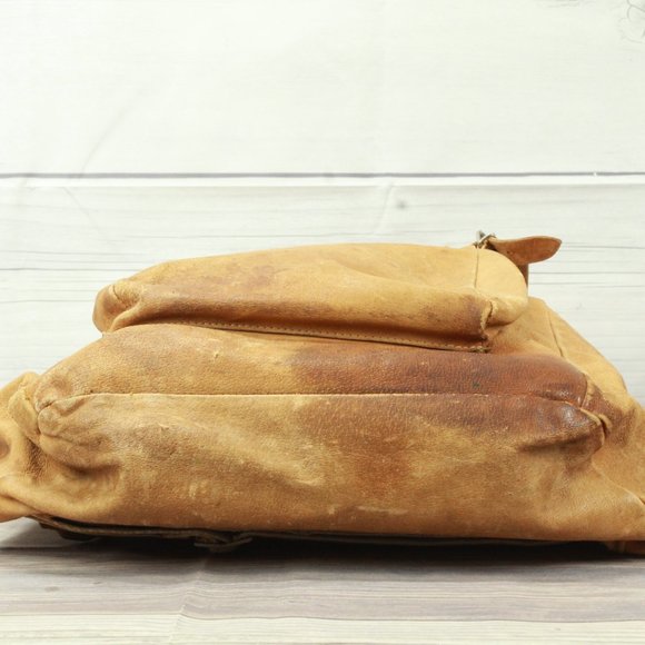 Vtg! JURA Brown Leather Patina Genuine School Bag Casual Backpack - Picture 10 of 11